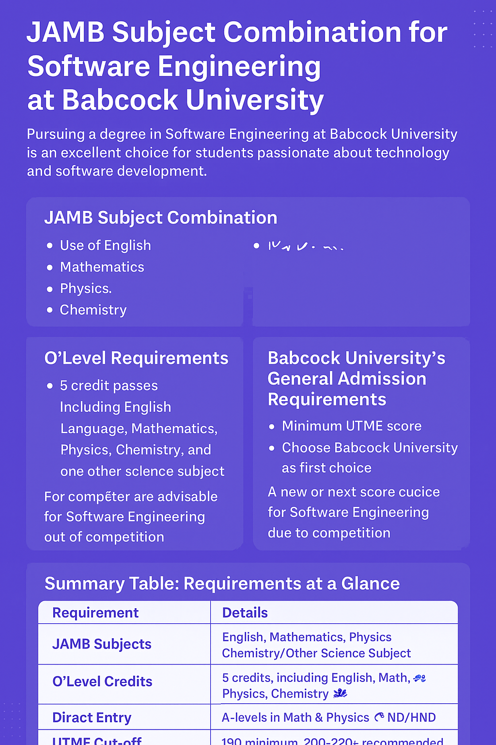 JAMB Subject Combination for Software Engineering at Babcock University