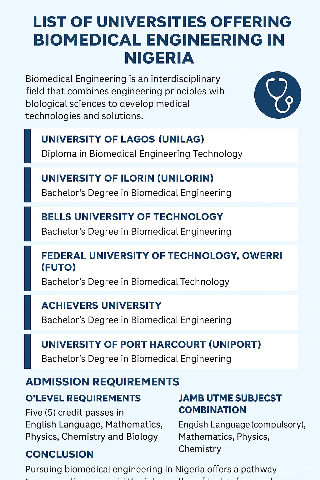 List of Universities Offering Biomedical Engineering in Nigeria