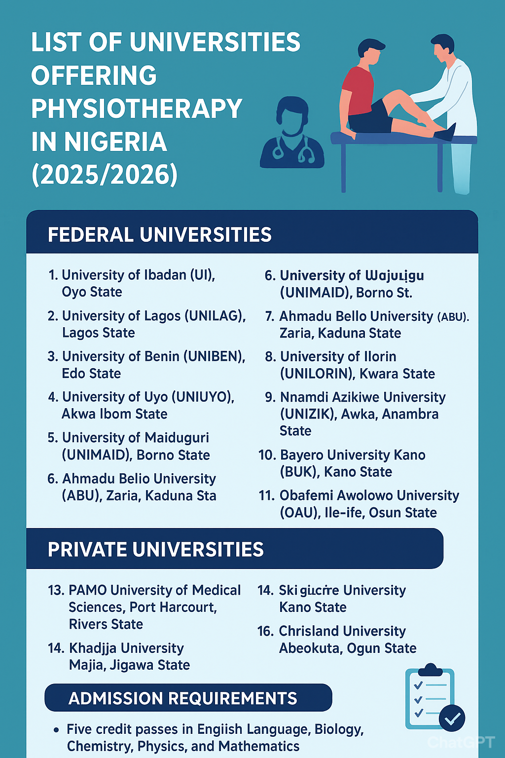 List of Universities Offering Physiotherapy in Nigeria