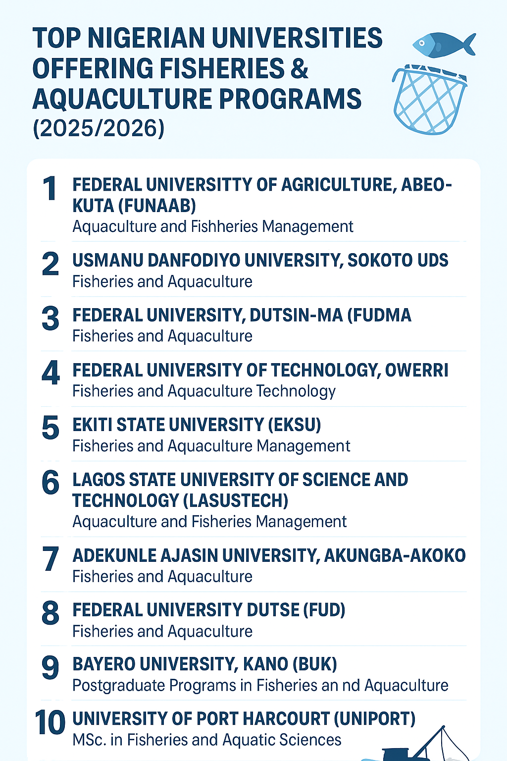 Top Nigerian Universities Offering Fisheries and Aquaculture Programs